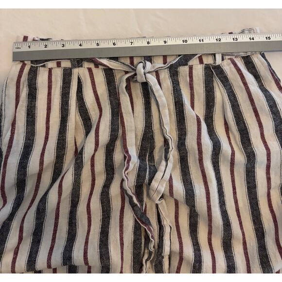 Love Tree Linen Blend Casual Flowy Striped White/Burgundy Cropped Pants L - Picture 6 of 9